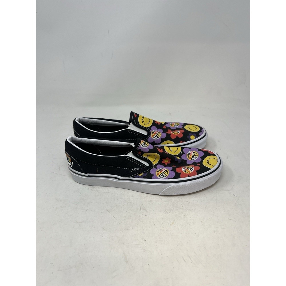 Vans Classic Slip On Radically Happy Black Skate Shoe Sneaker Men's 8 Women 9.5 - Picture 2 of 6
